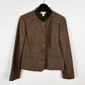 Charter Club 100% Wool Brown Paisley Blazer Size 10